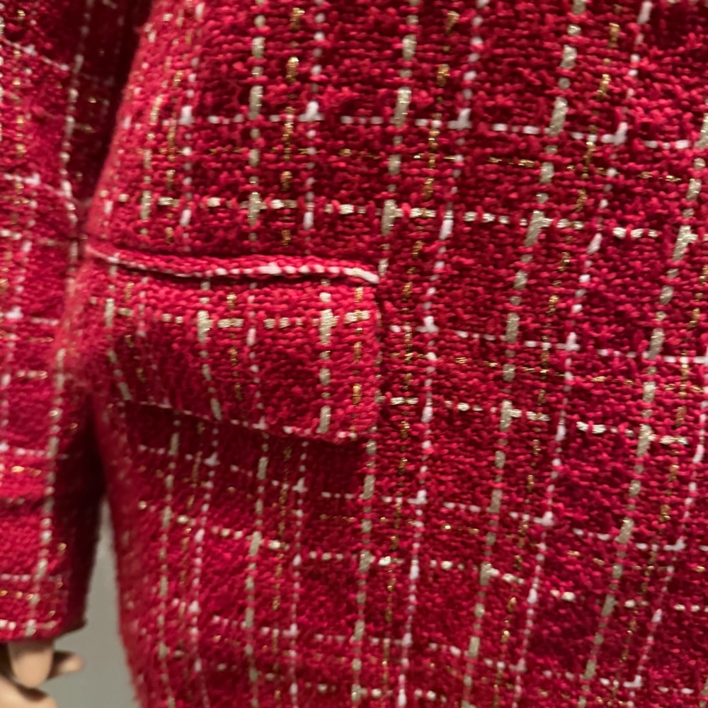 Red Tweed Plaid Double-Breasted Blazer Women’s Size L Old Money - Picture 14 of 16